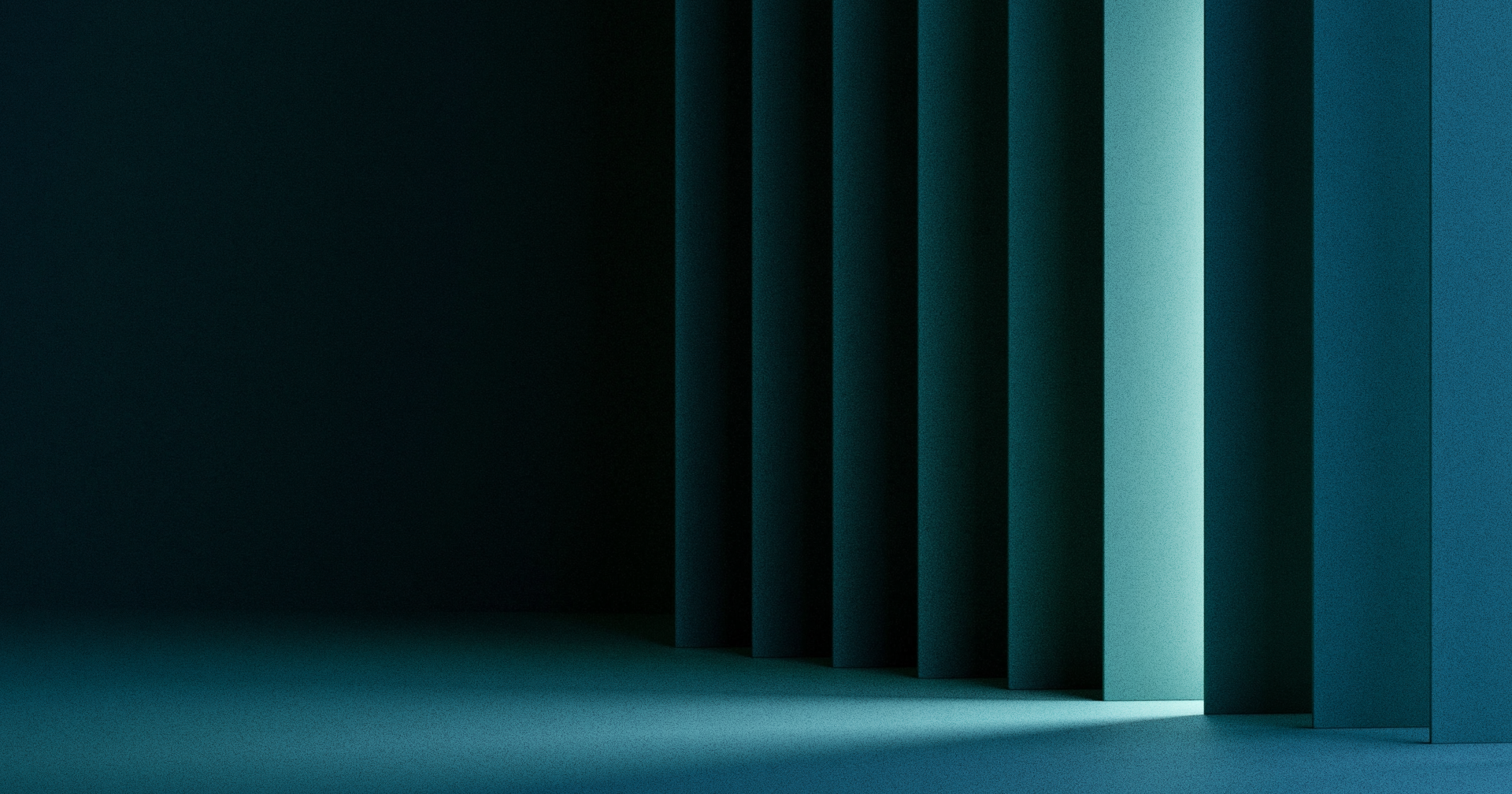 A sequence of teal pillars with one illuminated opening representing agreement and divergence across AI assistants